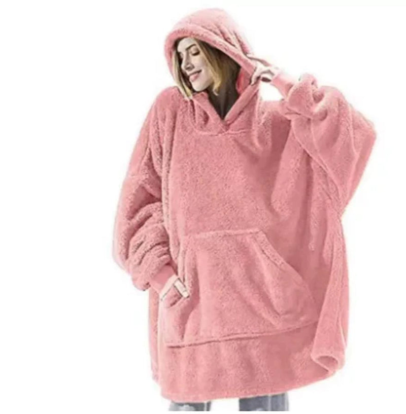 Premium Double-Sided Fleece Hoodie Sweatshirt with Spacious Pocket - Comfortable and Versatile Wearable Blanket