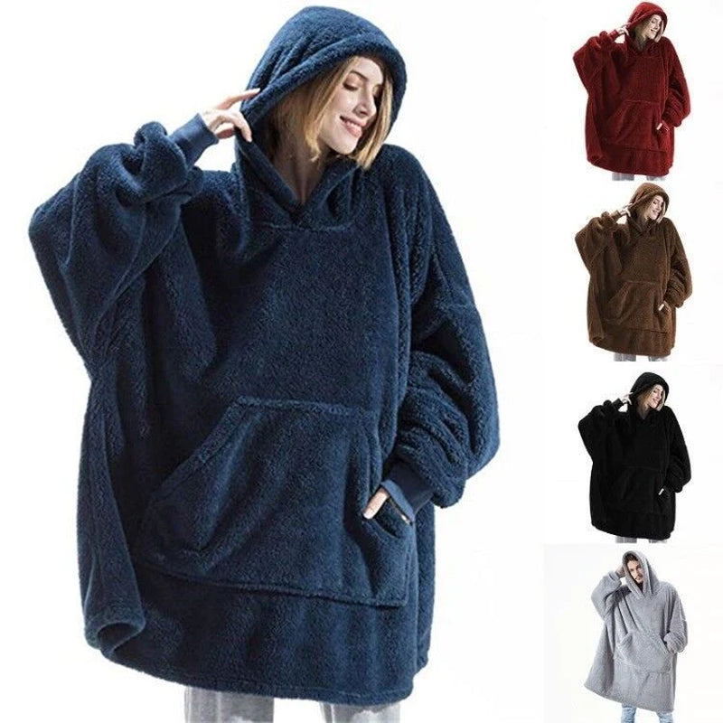 Premium Double-Sided Fleece Hoodie Sweatshirt with Spacious Pocket - Comfortable and Versatile Wearable Blanket