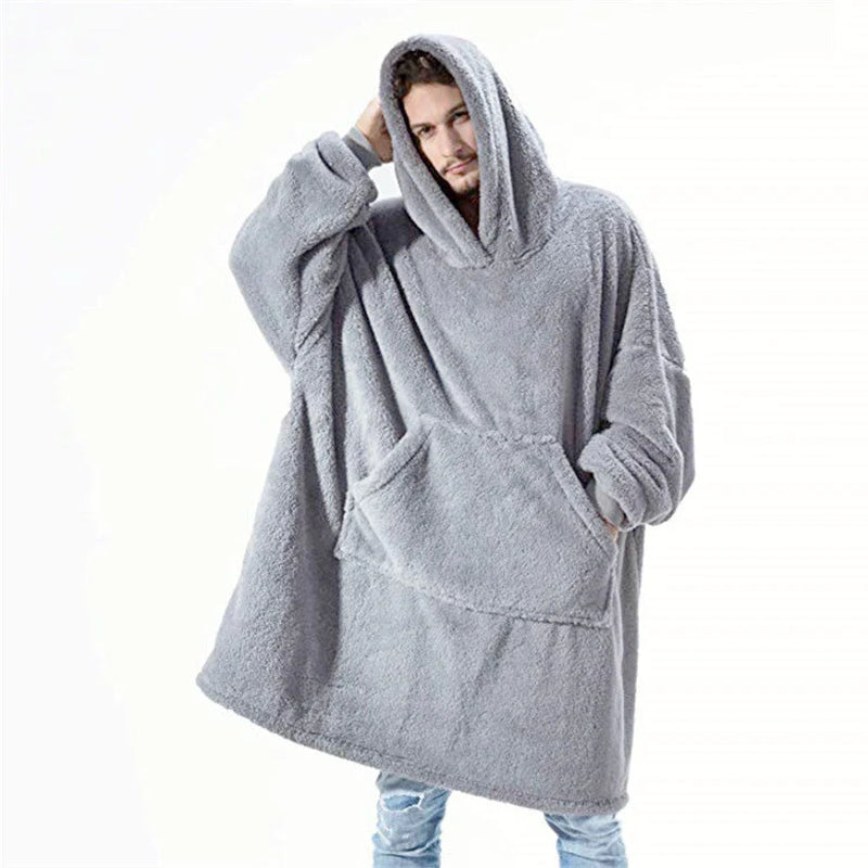 Premium Double-Sided Fleece Hoodie Sweatshirt with Spacious Pocket - Comfortable and Versatile Wearable Blanket