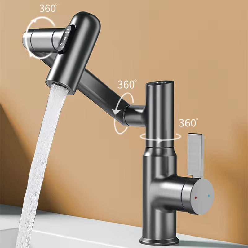 Digital Display LED Basin Faucet 360 Rotation Multi-Function Stream Sprayer Hot Cold Water Sink Mixer Wash Tap for Bathroom