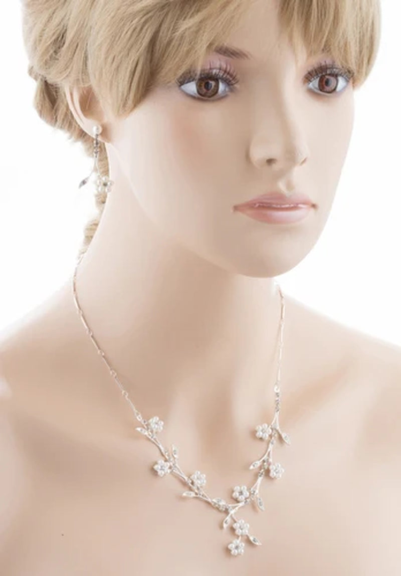 Bridal Wedding Jewelry Set Floral Vine Pearl Rhinestone