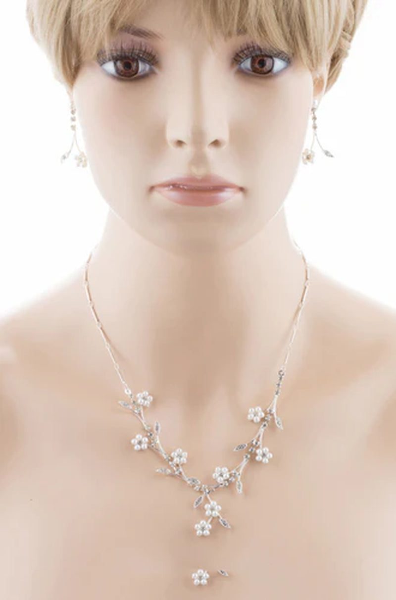 Bridal Wedding Jewelry Set Floral Vine Pearl Rhinestone